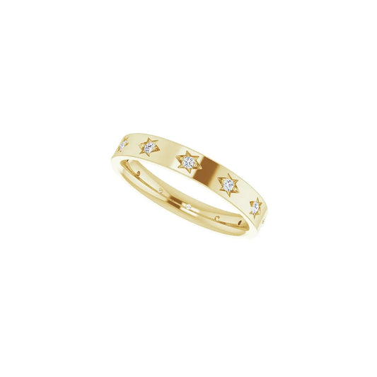 Eternal Stars Band in yellow gold, front angled view