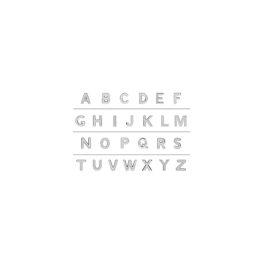 Letter Necklace chart showing letters A to Z in white gold