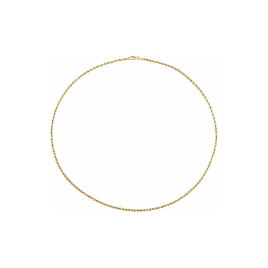 Full view of the Christine Necklace, a 14k yellow gold rope chain