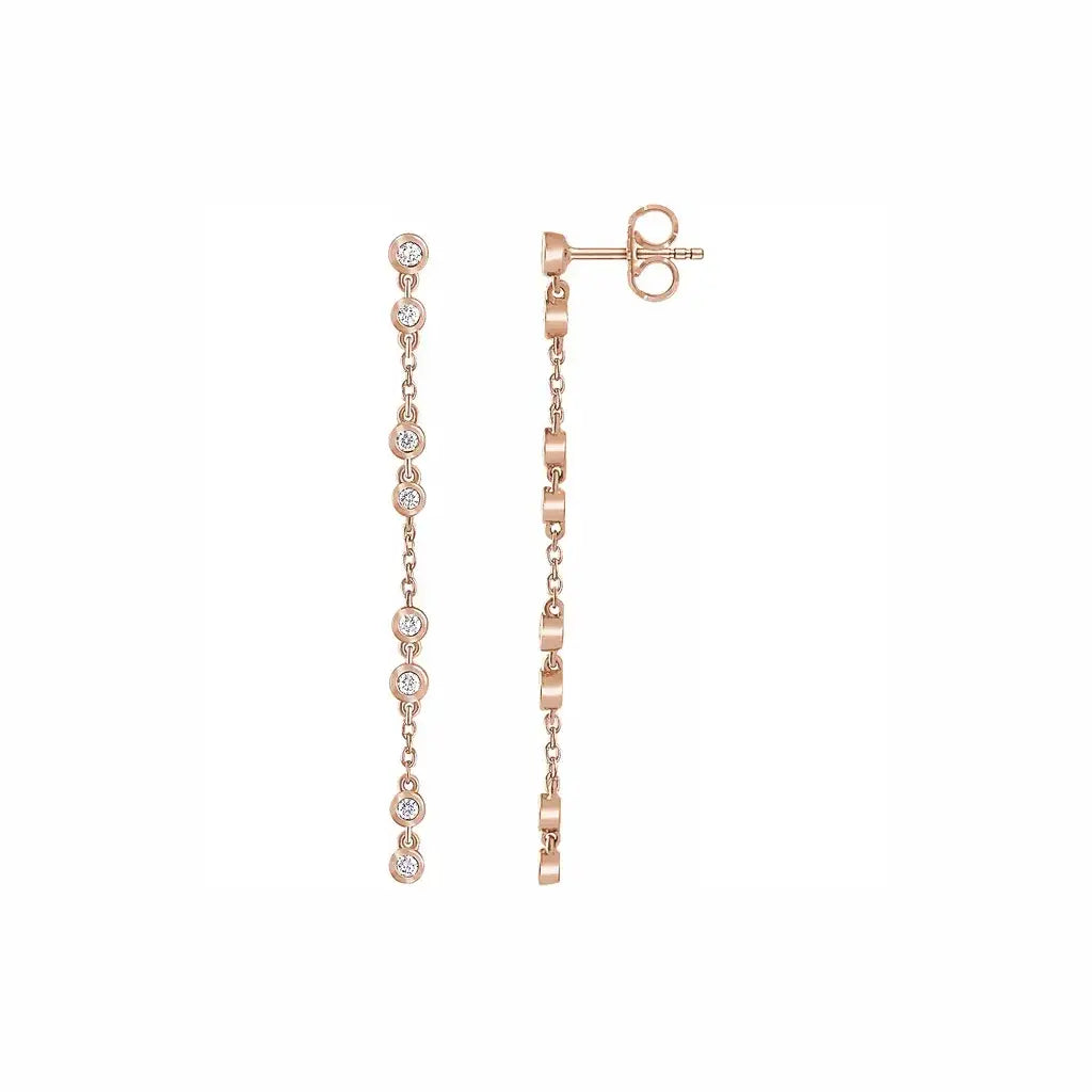 Diamond Chain Earrings in rose gold, front and side view