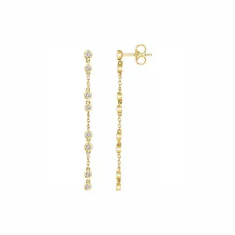 Diamond Chain Earrings in yellow gold, front and side view