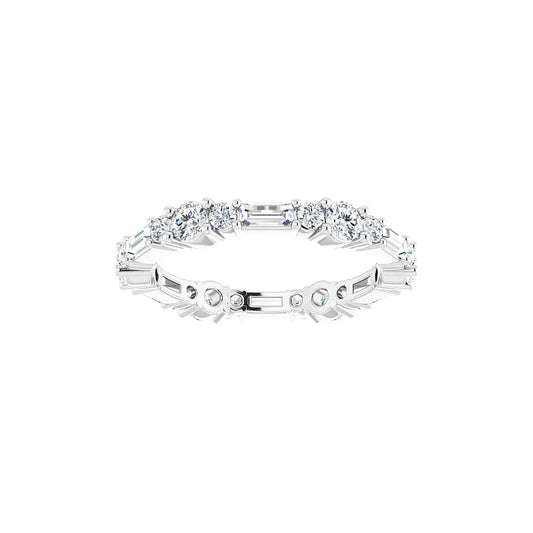 Round & Baguette Eternity Band in white gold, front view