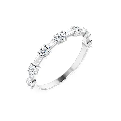 Round & Baguette Half Eternity Band in white gold, angled view
