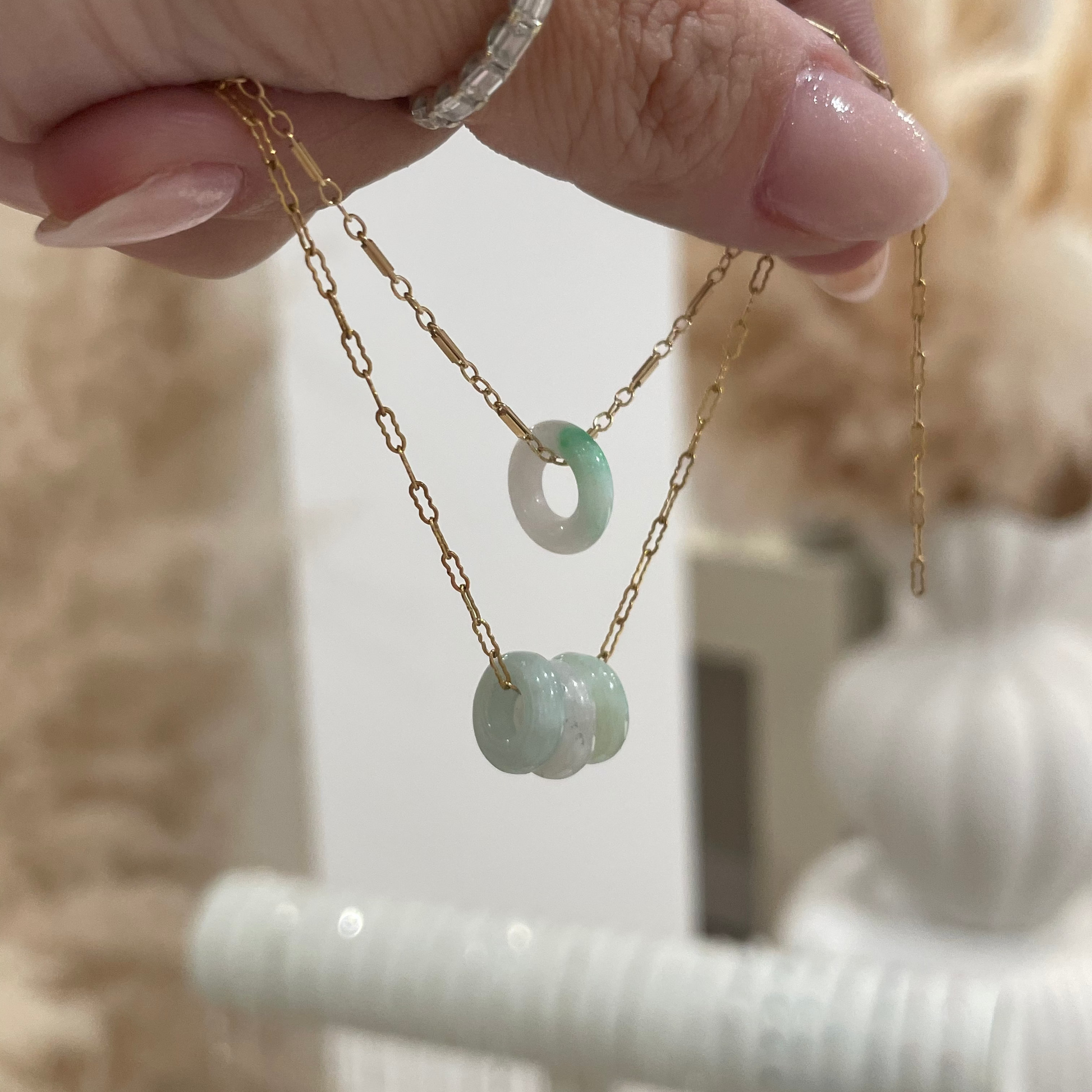 Jade Ring Connectors on a gold-filled chain