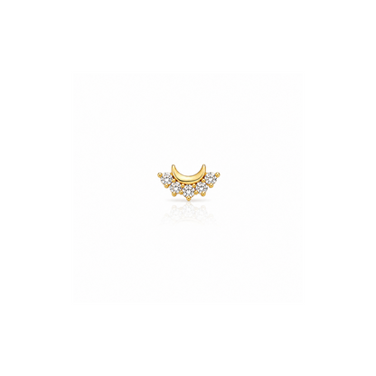 Gold earring with a crescent moon design on a white background