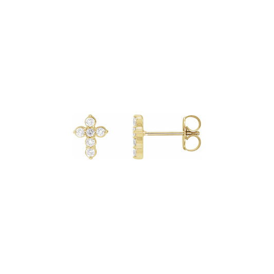 Cross Studs in yellow gold, front view