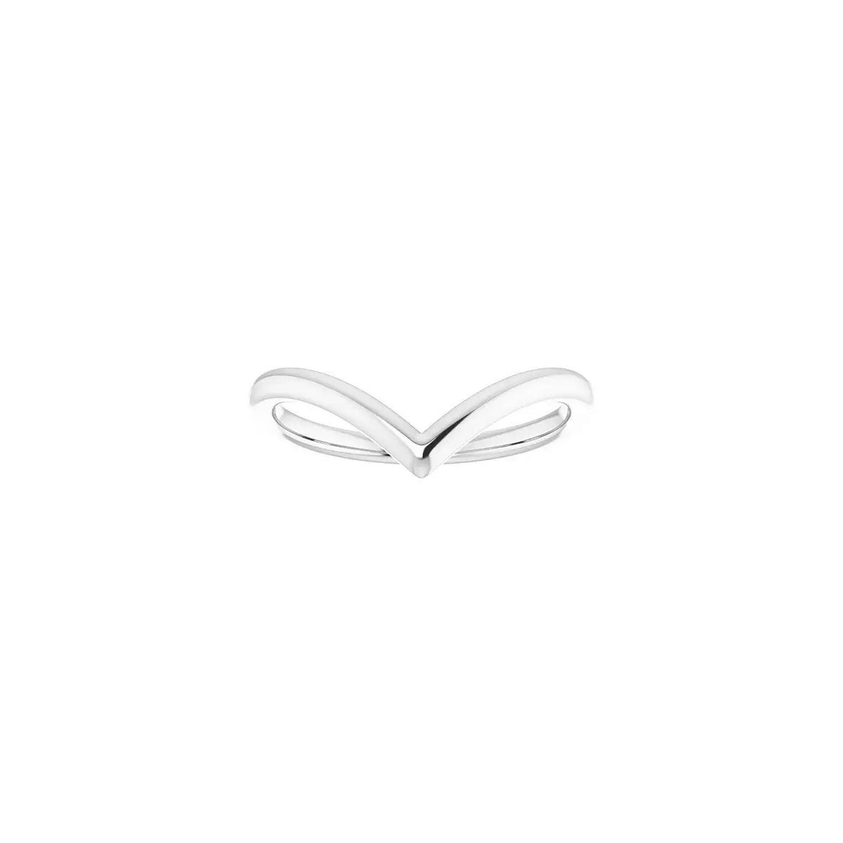 V Band 14k white gold chevron ring, front view