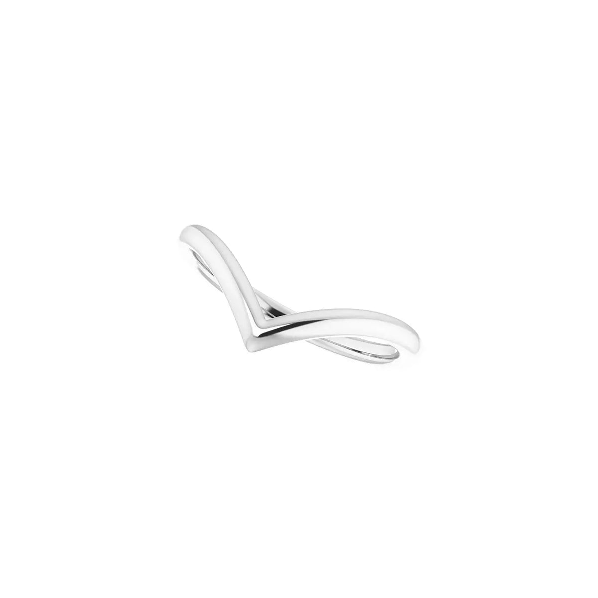 V Band 14k white gold chevron ring, top-down angled view