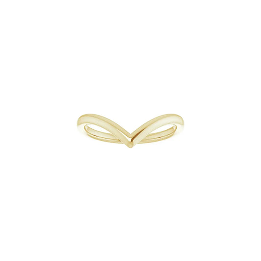 V Band 14k yellow gold chevron ring, front view