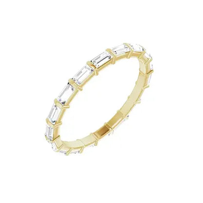 Baguette Bar Eternity Band in yellow gold, angled view