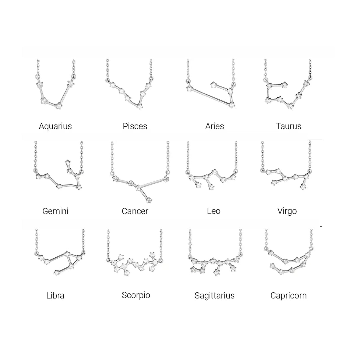 Celestial Zodiac in white gold, chart of all styles