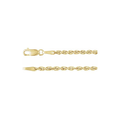 Close-up of the Christine Necklace 14k yellow gold rope chain and lobster clasp
