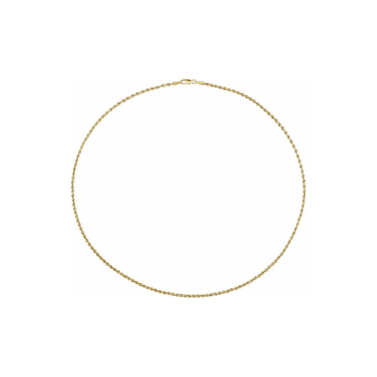 Full view of the Christine Necklace, a 14k yellow gold rope chain