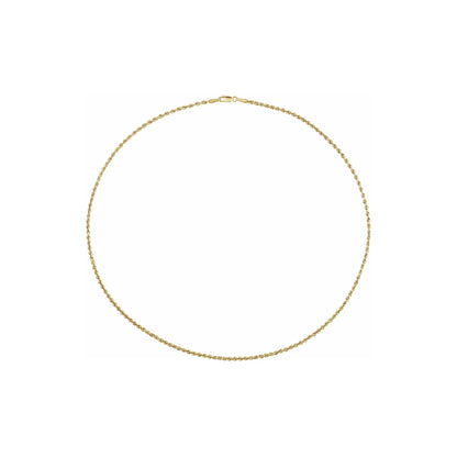Full view of the Christine Necklace, a 14k yellow gold rope chain