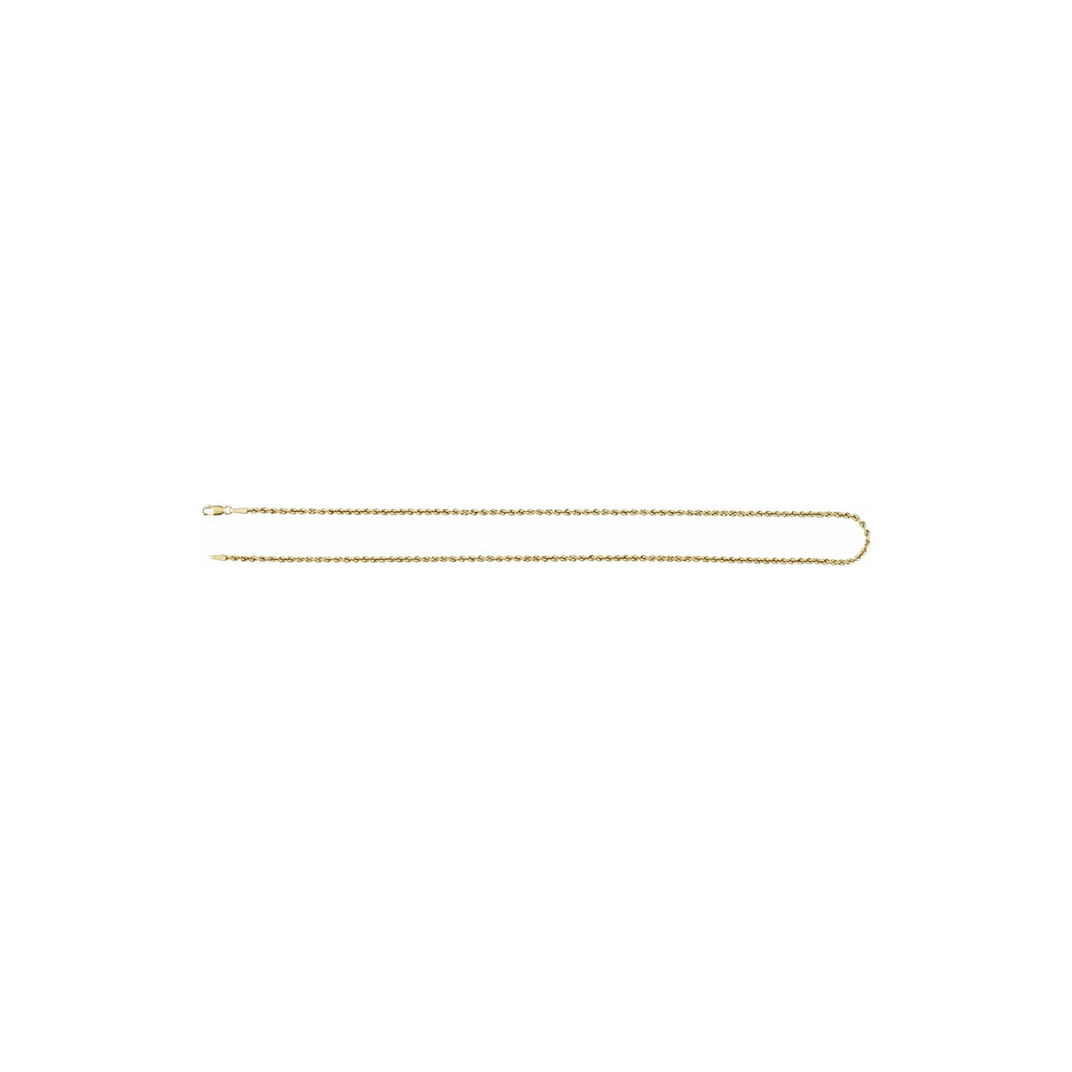 Christine Necklace 14k yellow gold rope chain laid flat, side view