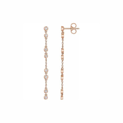 Diamond Chain Earrings in rose gold, front and side view