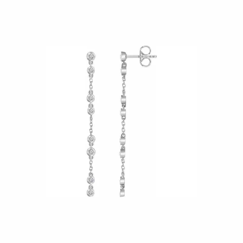Diamond Chain Earrings in white gold, front and side view
