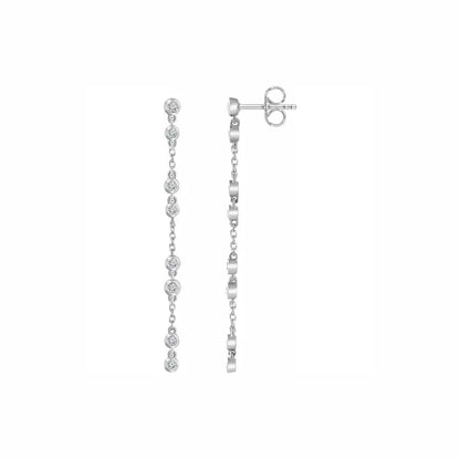 Diamond Chain Earrings in white gold, front and side view