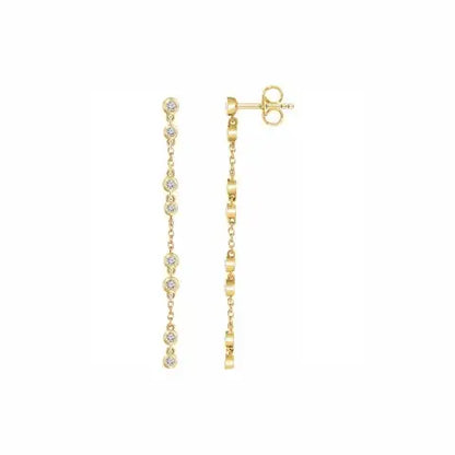 Diamond Chain Earrings in yellow gold, front and side view