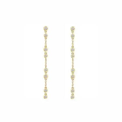 Diamond Chain Earrings in yellow gold, front and side view
