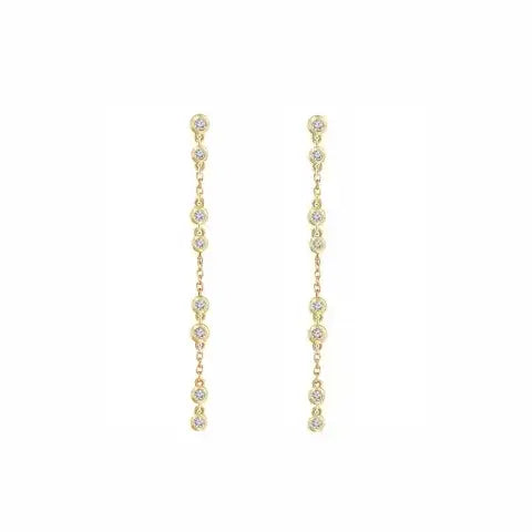 Diamond Chain Earrings in yellow gold, front and side view