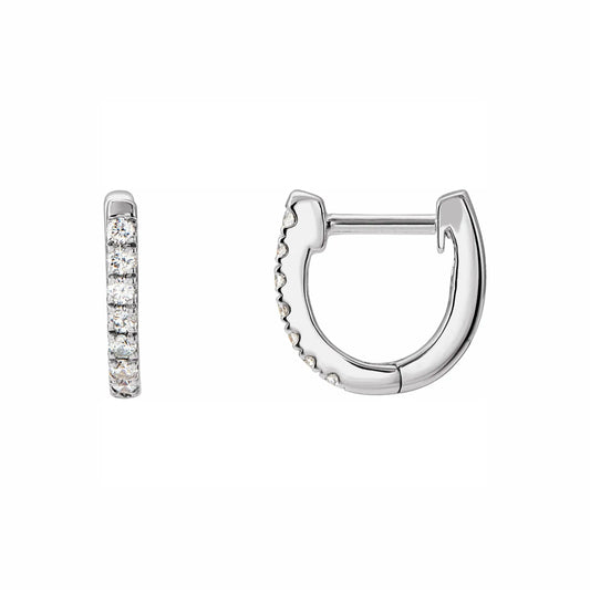 Diamond Huggies in white gold, front and side view