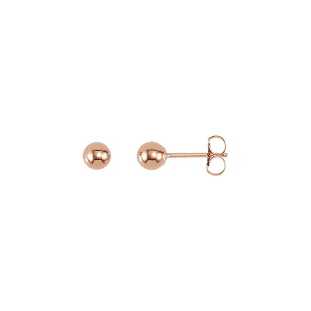 Gold Ball Studs 4mm in rose gold, front and side view