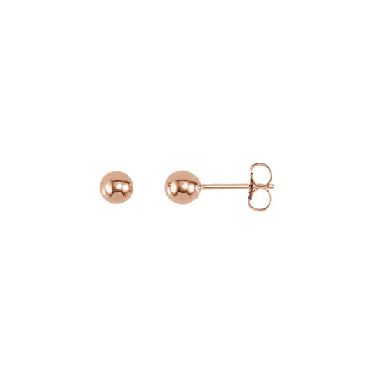 Gold Ball Studs 4mm in rose gold, front and side view