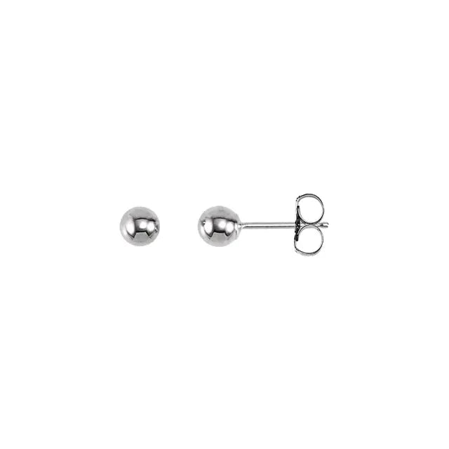 Gold Ball Studs 4mm in white gold, front and side view