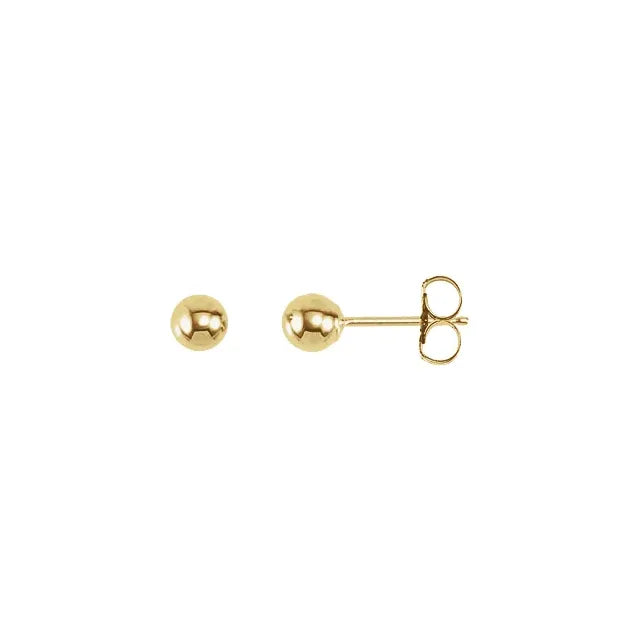 Gold Ball Studs 4mm in yellow gold, front and side view
