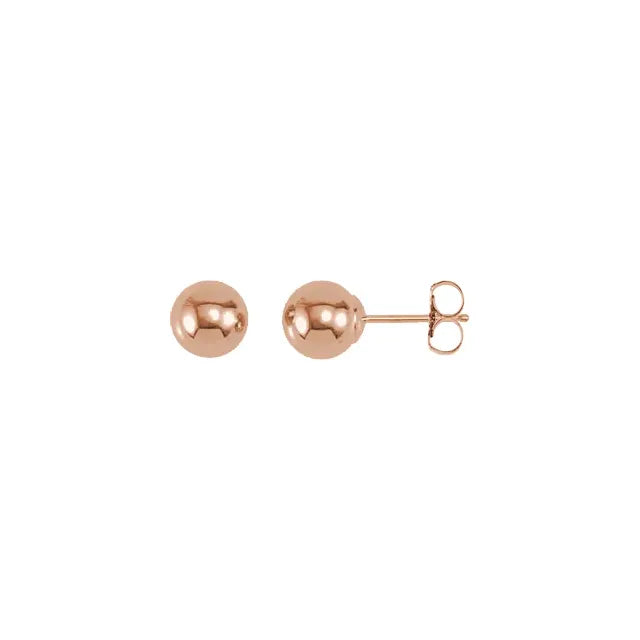 Gold Ball Studs 6mm in rose gold, front and side view