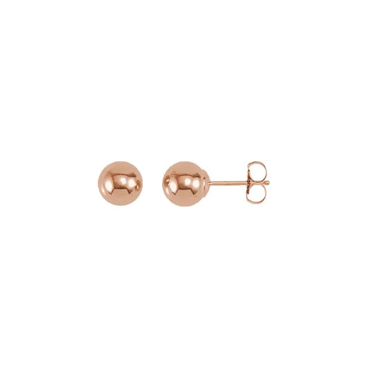 Gold Ball Studs 6mm in rose gold, front and side view