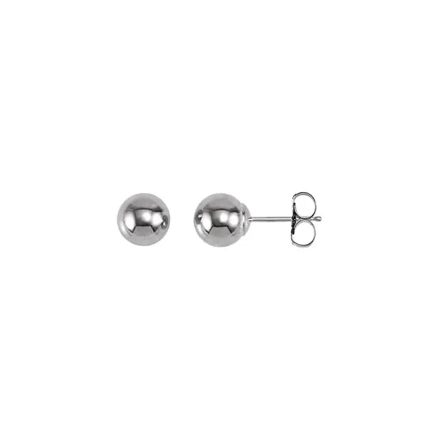 Gold Ball Studs 6mm in white gold, front and side view