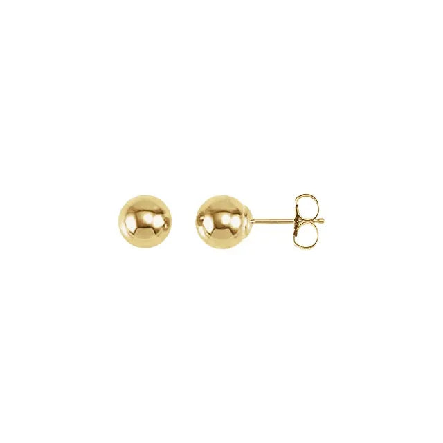 Gold Ball Studs 6mm in yellow gold, front and side view