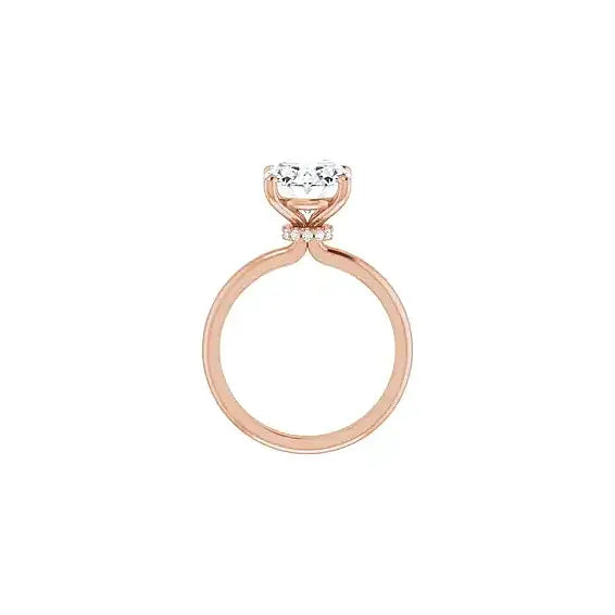 Hidden Halo with oval centre stone in rose gold, side view