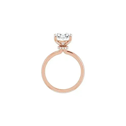 Hidden Halo with oval centre stone in rose gold, side view