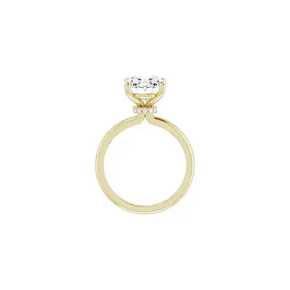 Hidden Halo with oval centre stone in yellow gold, top view
