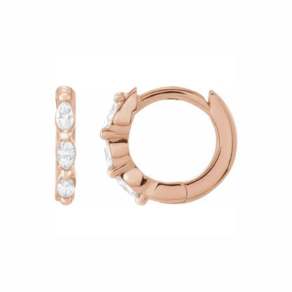 Marquise Huggies in rose gold, front and side view