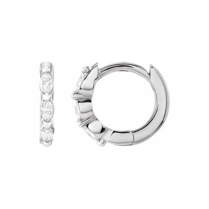 Marquise Huggies in white gold, front and side view