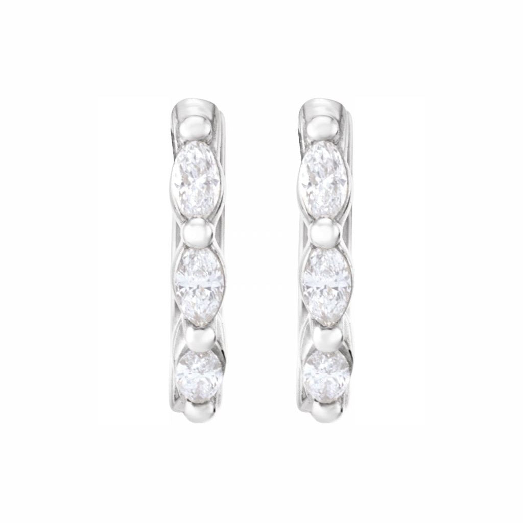 Marquise Huggies in white gold, front view