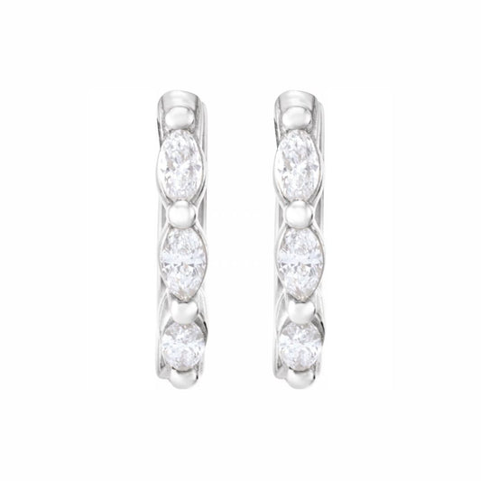Marquise Huggies in white gold, front view
