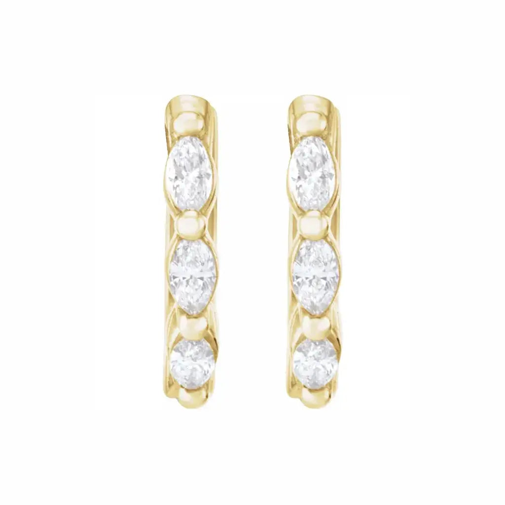 Marquise Huggies in yellow gold, front view