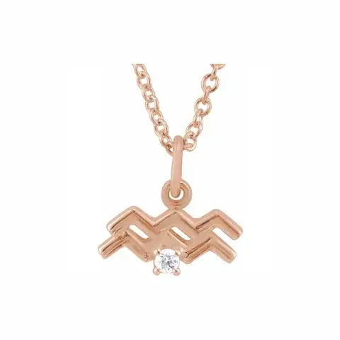 Mini Zodiac Pendant, Aquarius sign in rose gold