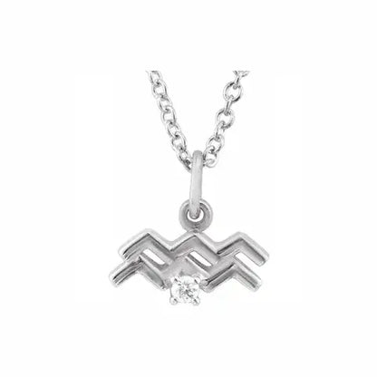 Mini Zodiac Pendant, Aquarius sign in white gold