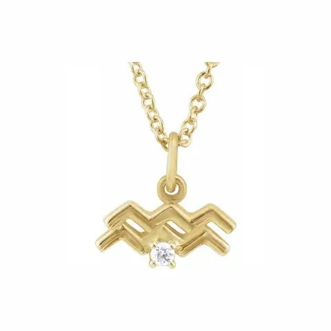 Mini Zodiac Pendant, Aquarius sign in yellow gold