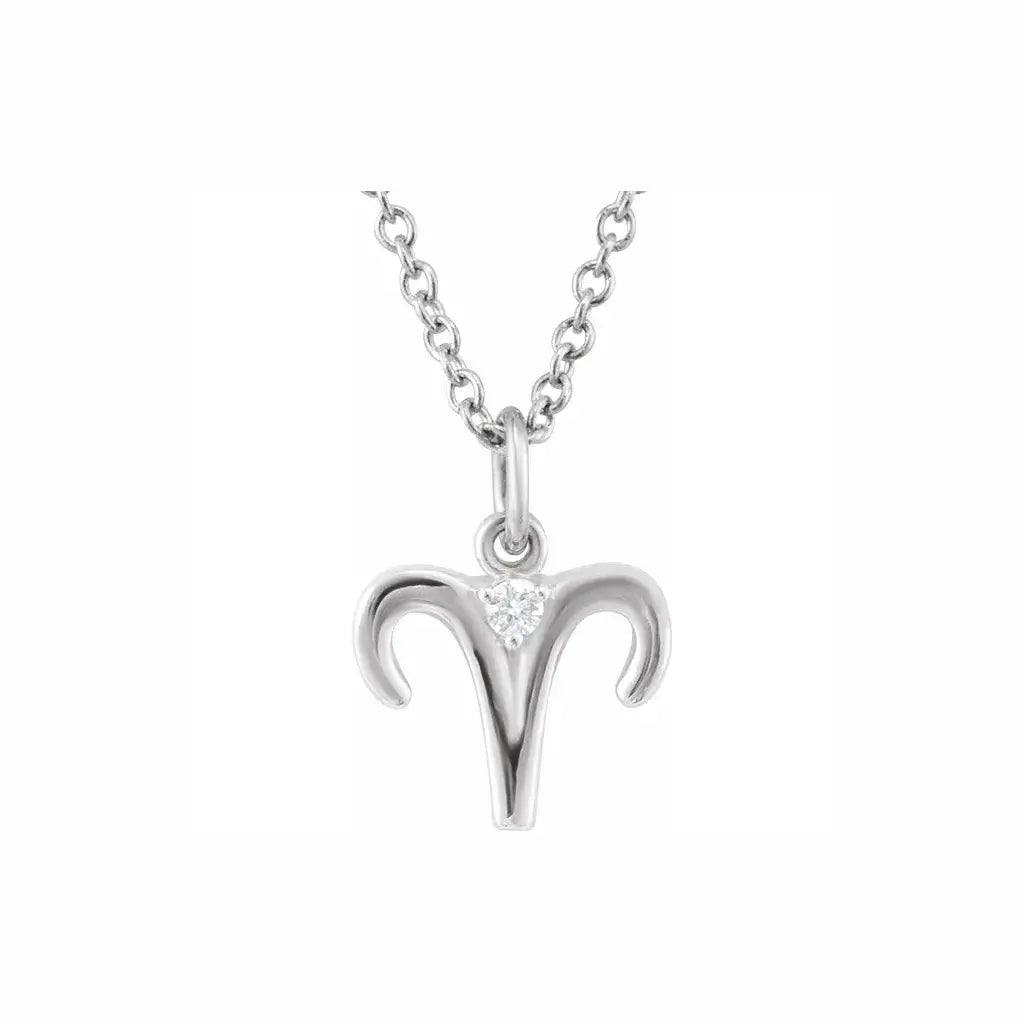 Mini Zodiac Pendant, Aries sign in white gold