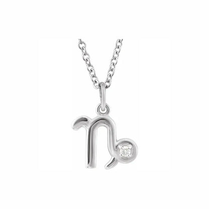 Mini Zodiac Pendant, Capricorn sign in white gold