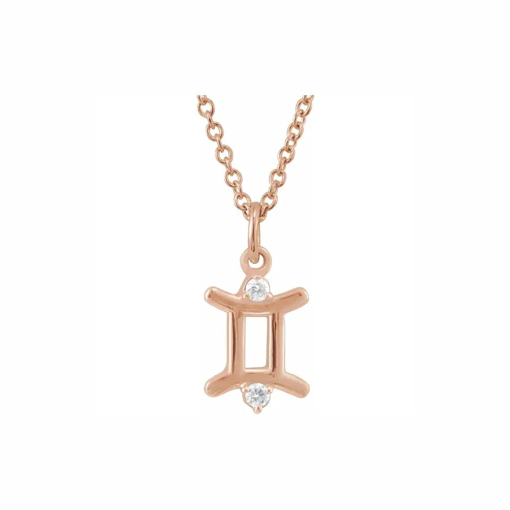 Mini Zodiac Pendant, Gemini sign in rose gold
