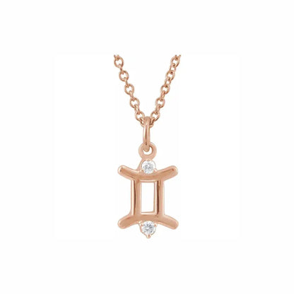 Mini Zodiac Pendant, Gemini sign in rose gold