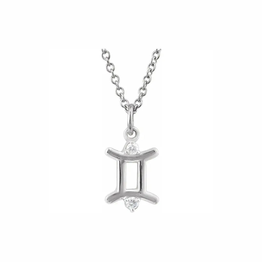 Mini Zodiac Pendant, Gemini sign in white gold